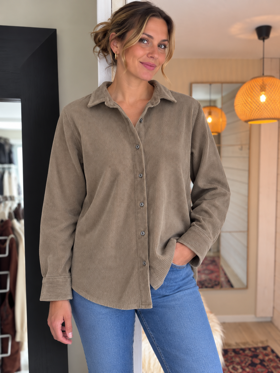 Cord fløyel shirt- beige